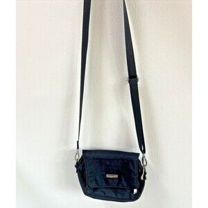 Baggallini Nylon Multi Pocket Magnetic Flap Belt Buckle Crossbody Handbag Black